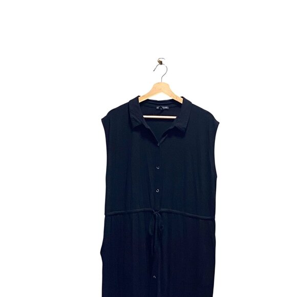 Eileen Fisher Sleeveless Button Down Jersey Dress Black Size L Minimalist Preppy - Picture 7 of 15